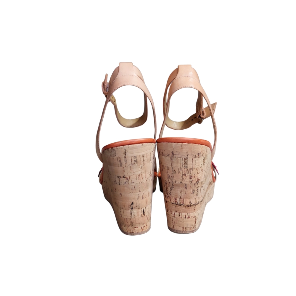 Coach Morgan Floral Cork Wedge Sandals Boho Resort Stripe Leather NEW - Picture 6 of 9